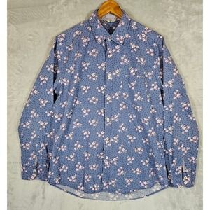 Boden Shirt‎ Men's Large Floral Print Blue Long Sleeve Button Up Cotton